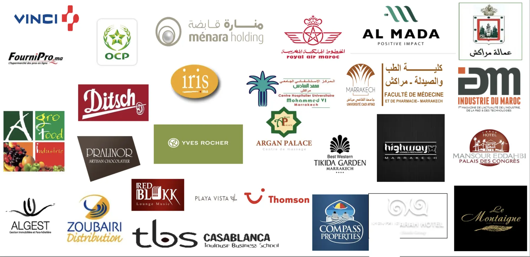 Sélection des références BIG4COM : Vinci, OCP, Ménara Holding, Royal Air Maroc, Al Mada, Yves Rocher, Thomson, Best Western Tikida Garden et autres partenaires